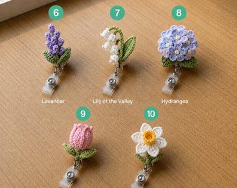 Handmade Crochet Flower Badge Reel, Cute ID Holder for Nurses and Teachers, Amigurumi Petal Badge, Gift for Healthcare Workers R-13052625