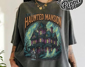 Camiseta vintage de la Mansión Embrujada de Disney, color cómodo de Mickey Mouse de Disney para Halloween, camisetas de la fiesta de Halloween de Disney "No tan aterradora" 2026 RLVF30