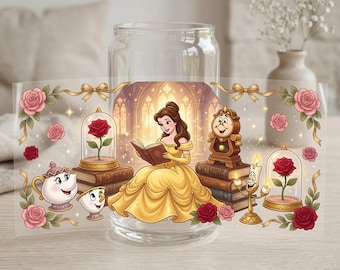 Beauty And The Beast UV DTF Cup Wrap, Enchanted Rose Tumbler Decal, Fairy Tale Princess Transfer, Magical Sticker Art Decor RRD-VWL09