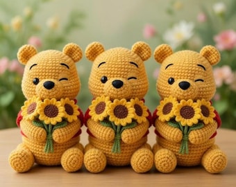 Winnie the Pooh and Friends Crochet, Disney Pooh Amigurumi, Handmade Sun Flower Bouquet Gift, Cute Disney Gift R-12032602
