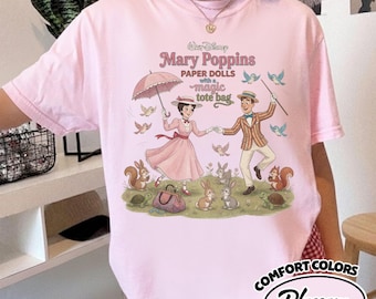 Camiseta Comfort Color con estampado de acuarela de Mary Poppins y Bert de Walt Disney, con bolso mágico. Prácticamente perfecta en todos los sentidos. RLVF14