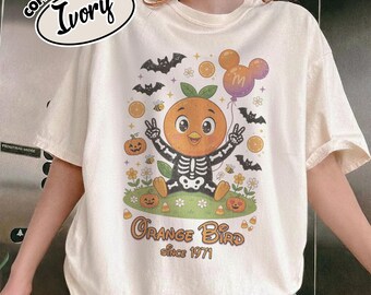 Camiseta Comfort Color Vintage Naranja Pájaro para Halloween, Camiseta Mickey Calabaza Otoño, Camiseta Temporada Espeluznante Viaje a Disney, Camiseta Linda de Halloween RLVF28