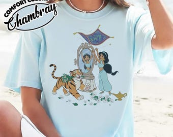 Camiseta Comfort Color Vintage Jasmine Princess And Rajah, Camiseta de los 90 de la Princesa Aladdin, Camiseta de Magic Kingdom, Camiseta para viaje familiar a Disneyland RLTC14
