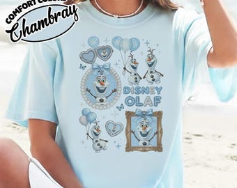 Camiseta Comfort Color Disney Olaf Frozen Movie, Camiseta divertida con medallón de muñeco de nieve Olaf de Coquette Bow, Camiseta linda para fans de Olaf, Viaje familiar a Disneyland RLVF25