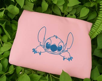 かわいいステッチ刺繍デザイン、青いエイリアンのアウトラインパターン、面白い漫画キャラクターファイル、愛らしい機械刺繍アート