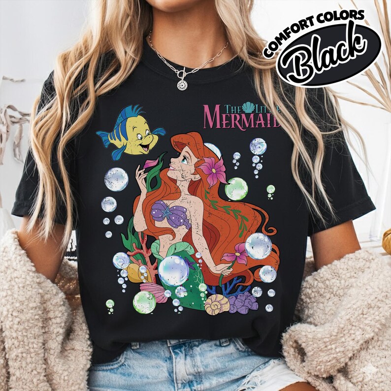 Comfort Color The Little Mermaid Ariel Princess & Flounder Bubble Poster Disney T-Shirt, Ariel Princess Tee, WDW Disneyland Girl Trip RLWT01 Bild 4