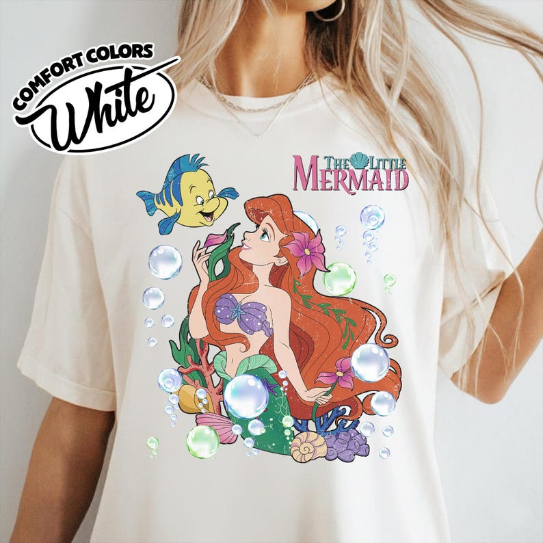 Comfort Color The Little Mermaid Ariel Princess & Flounder Bubble Poster Disney T-Shirt, Ariel Princess Tee, WDW Disneyland Girl Trip RLWT01 Bild 2
