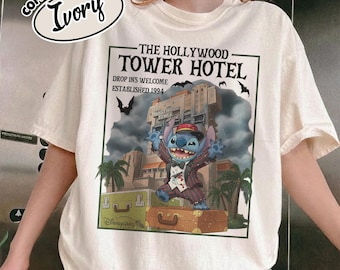 Camiseta Comfort Color Vintage The Tower Hotel Stitch a juego para Halloween, camiseta Disney Mickey's Not So Scary Party, camiseta WDW Family Trip RLTC09