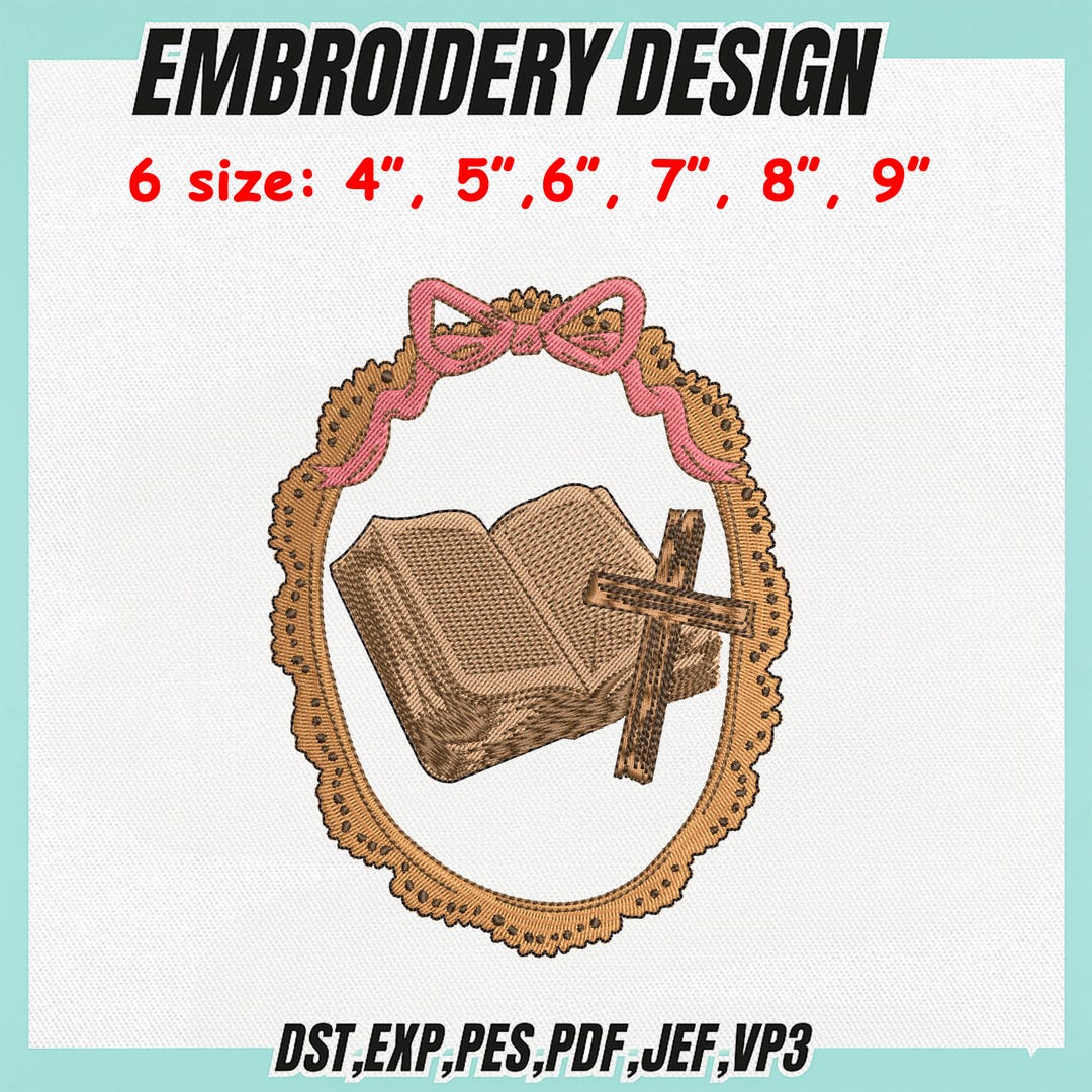 Christian Embroidery Design Bible and Cross, Vintage Lace Frame ...