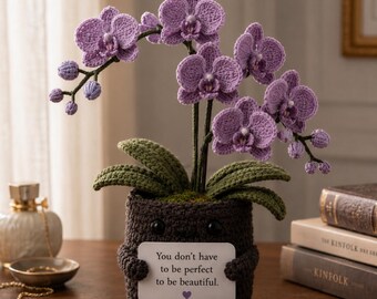 Handmade Crochet Flower Pot Decor with Positive Quote Card, Emotional Support Gift, Mini Desk Plant, Birthday Encouragement Gift R-07052607