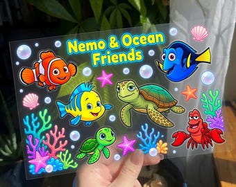 Nemo & Ocean Friends UV DTF Sticker Sheet, Under The Sea Character Decals, Tropical Marine Life Cartoon Transfer RRD-EWL04