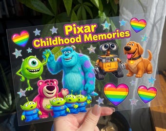 Pixar Childhood Memories UV DTF Sticker, Cute Movie Clear Film Decal, Nostalgic Animation Sticker Sheet, Cup Decor Transfer Gift RRD-2WL02