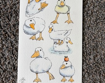 Handmade Watercolor Assortment of Ducks Painting/Greeting Card
