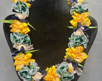 Maize & Midnight Ribbon Lei – Hawaiian Graduation Lei 36 inch