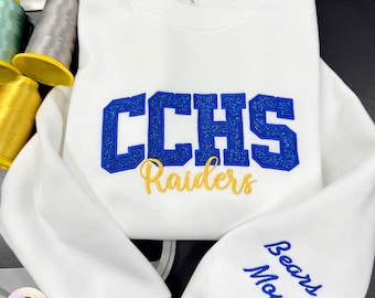 Sudadera personalizada con letras brillantes, sudadera con capucha bordada con espíritu escolar, nombre personalizado en la manga