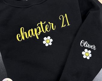 Sudadera bordada del capítulo 21, manga con nombre personalizado, camiseta de cumpleaños número 21, regalo para hija
