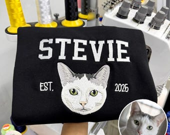Sudadera bordada personalizada para mascotas, sudadera con capucha para perro, camisa bordada con cara de gato a partir de una foto, regalo para mamá.