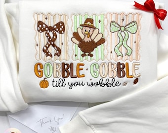 Sudadera bordada de Acción de Gracias, suéter de pavo "Glubble Till You Wobble"