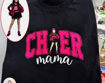 Custom Photo Cheer Mama Shirt, Personalized Cheerleader Mom Tee, Side Bow Sweatshirt Game Day