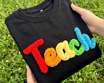 Custom Chenille Teacher Sweatshirt, Personalized Back to School Gift