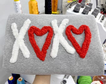 Sudadera con corazón bordado XOXO, hilo grueso, regalo de San Valentín