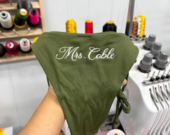 Custom Embroidered Bikini, Personalized Bride Swimsuit, Bridal Bikini Set, Bachelorette Party Outfit, Honeymoon Beachwear