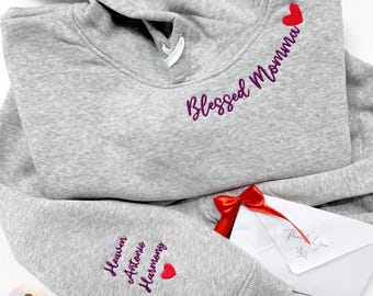 Sudadera personalizada para mamá con bordado, nombres de los niños en la manga, regalo personalizado