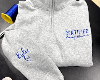 Sudadera con cremallera de un cuarto y logotipo personalizado, uniforme de trabajo bordado, título de trabajo personalizado, nombre en la manga