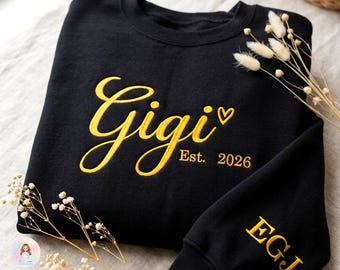 Sudadera personalizada bordada para mamá, sudadera personalizada con cuello redondo para la abuela Gigi, nombre en la manga, regalo para mamá.