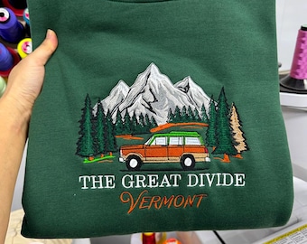The Divide Vermont Embroidered Shirt, Vintage Forest Adventure Crewneck