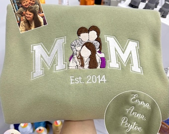 Sudadera con foto bordada personalizada, regalo personalizado para mamá y papá, estilo universitario, cuello redondo unisex