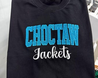 Sudadera con capucha y nombre de mascota universitaria con bordado brillante para equipo escolar personalizado