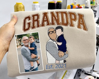 Sudadera con foto bordada personalizada para abuelo o papá, sudadera con capucha personalizada con retrato infantil, regalo para el Día del Padre
