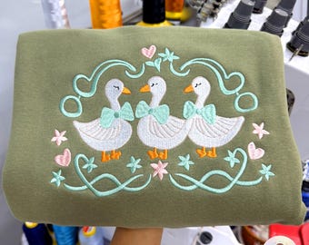 Sudadera con bordado de ganso, sudadera con capucha Cottagecore Nature, regalo para ella
