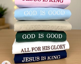 Sweatshirt met geborduurde God is Good, religieuze christelijke kleding