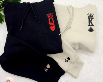 Sudadera con capucha bordada para pareja de reyes y reinas, regalo personalizado de San Valentín