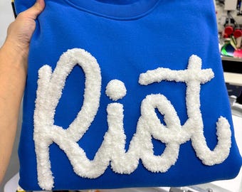 Custom Chenille Yarn Embroidered Sweatshirt, Embroidered Football Team Spirit, Sport Game Day Shirt
