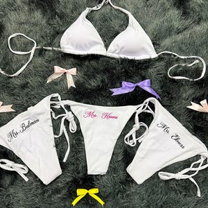 Personalized Embroidered Bridal Bikini, Custom Name Bride Swimsuit, Gift for Bride, Bachelorette Outfit, Honeymoon