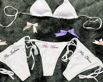 Personalized Embroidered Bridal Bikini, Custom Name Bride Swimsuit, Gift for Bride, Bachelorette Outfit, Honeymoon