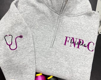 Bluza z haftowanym zamkiem błyskawicznym FNP-C, spersonalizowana bluza pielęgniarki, spersonalizowane imię i nazwisko, prezent z okazji ukończenia szkoły