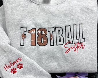 Personalized Football Mom, Sweatshirt, Embroidered Number & Title, Custom Crewneck, Sleeve Name