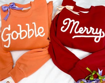 Custom Christmas Chenille Yarn Embroidered Sweatshirt, Personalized Fuzzy Name Hoodie