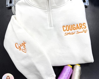 Sudadera escolar personalizada con cremallera hasta el cuello, camiseta de mamá animadora, Senior 2026, nombre de la mascota