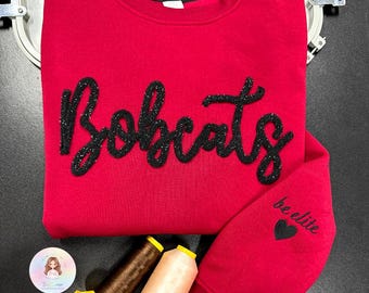 Sudadera de equipo con bordado de chenilla personalizado, ropa deportiva, nombre e icono personalizados en la manga.