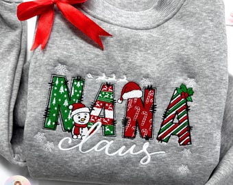 Sudadera navideña bordada de la abuela Claus, suéter navideño personalizado para mamá y abuela