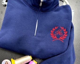 Sudadera con cremallera de un cuarto y nombre personalizado, jersey con monograma bordado personalizado, regalo unisex