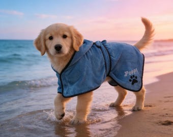 Custom Pet Hooded Bathrobe, Quick Drying Absorbent Puppy Towel Wrap, Pet Birthday Gift