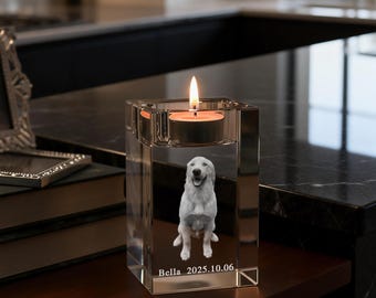 Portavelas de cristal 3D personalizado con foto: Portavelas de cristal grabado con foto para velas pequeñas, regalo conmemorativo para mascotas (perros, gatos y otros animales) grabado con láser.
