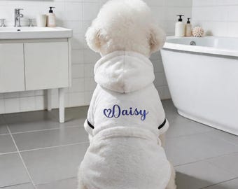 Personalized Pet Hooded Robe: Embroidered Dog Cat Drying Towel, Flannel Bathrobe