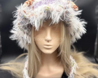 Gorro de peluche hecho a mano: gorro de invierno suave y esponjoso de crochet, un regalo para ella.